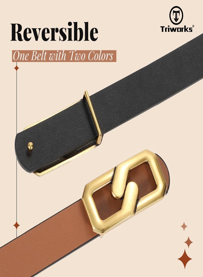 TRIWORKS Women Skinny Reversible Leather Belt for Jeans, Ladies Thin Waist Belt with Gold Buckle 0.9" Width, A-Black/Brown - Image 3